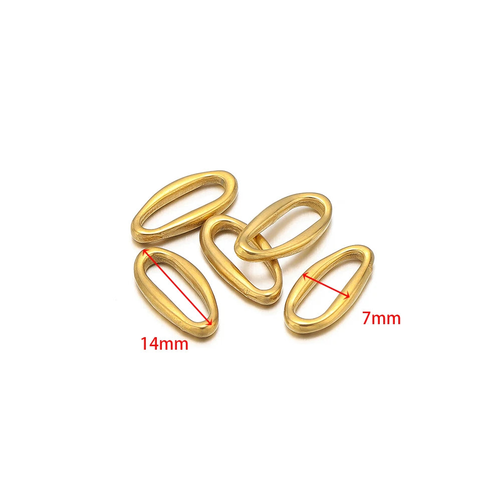 Gold irregular oval charm links with size marks 14mm and 7mm