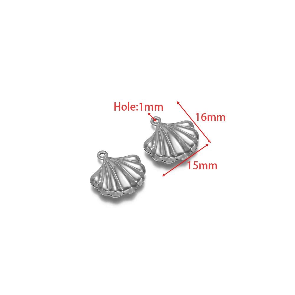 Silver-tone hollow seashell charms with hanging loops and small top hole