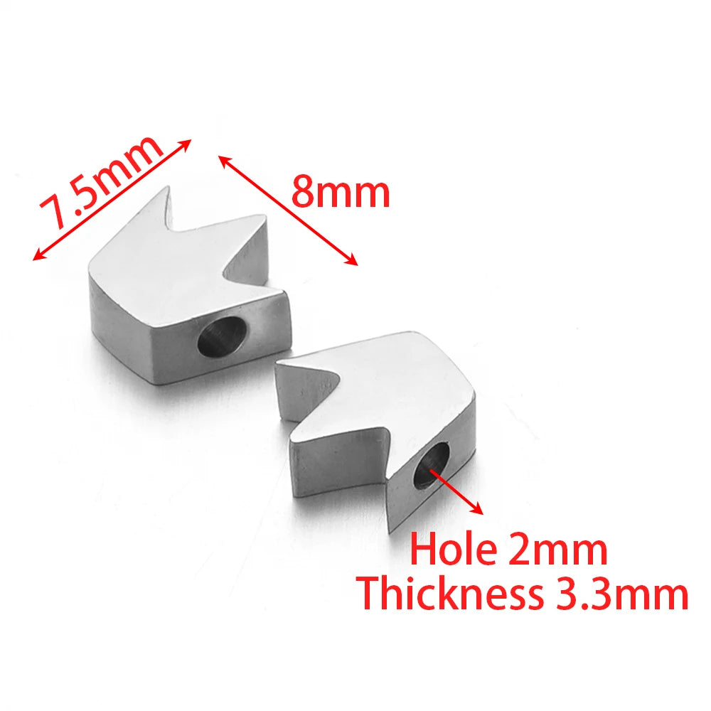 Mirror-polished stainless steel airplane-style spacer beads, 2mm hole, 3.3mm thick