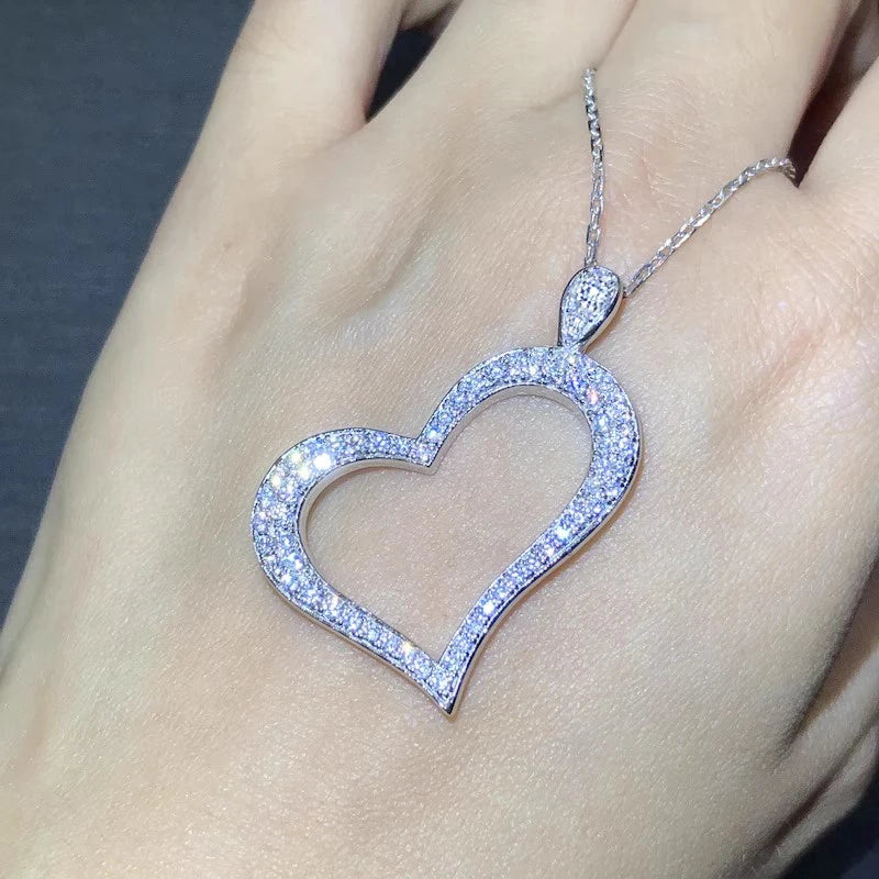 Luxury Silver Color Bling Cubic Zirconia Love Chain Pendant Necklace
