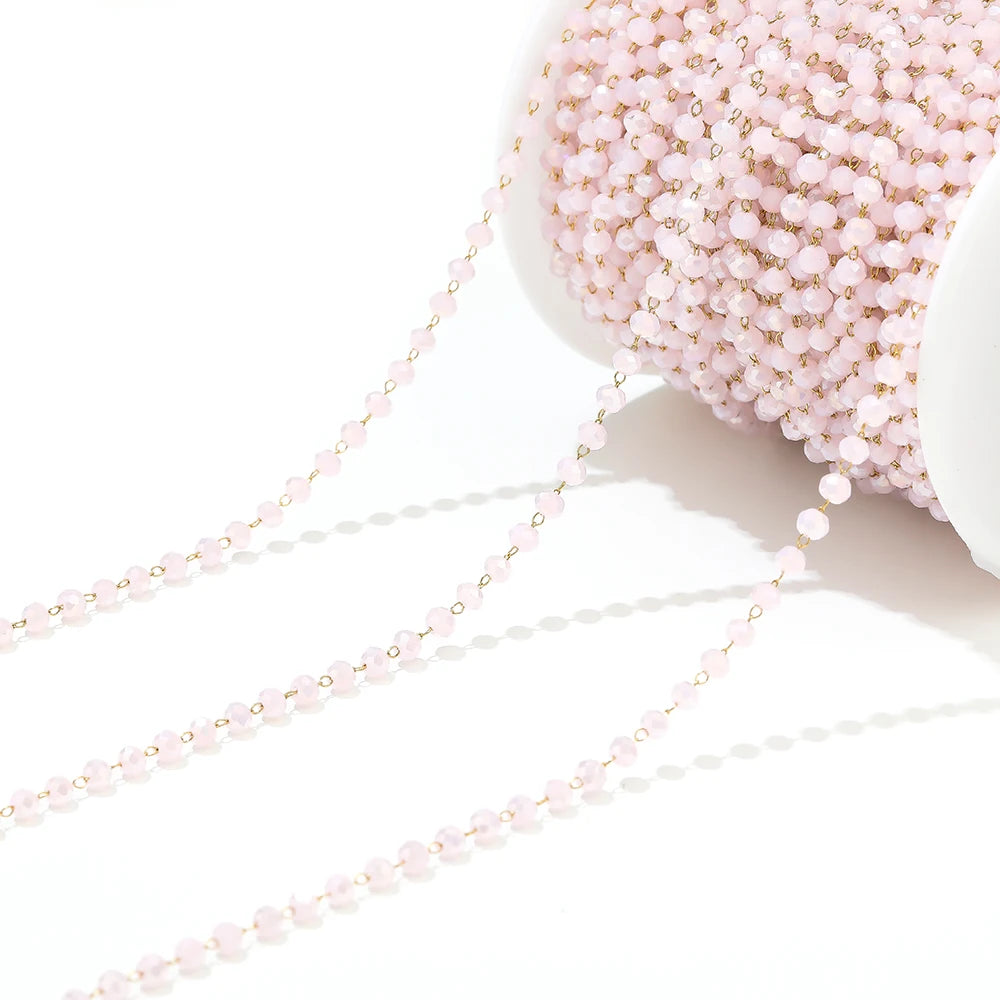 3mm faceted beaded chain with light pink beads