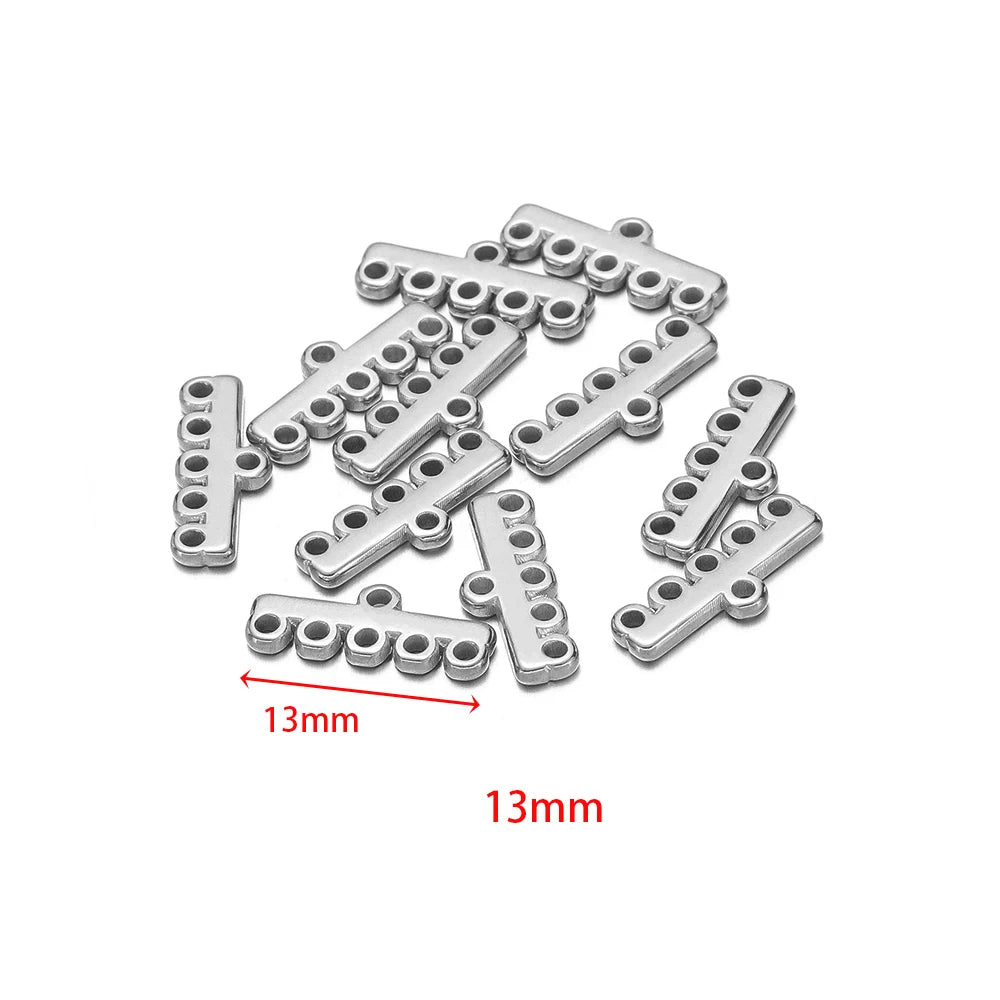 Silver-tone multilayer clasp bail connectors, longer bar links with side holes, 13mm