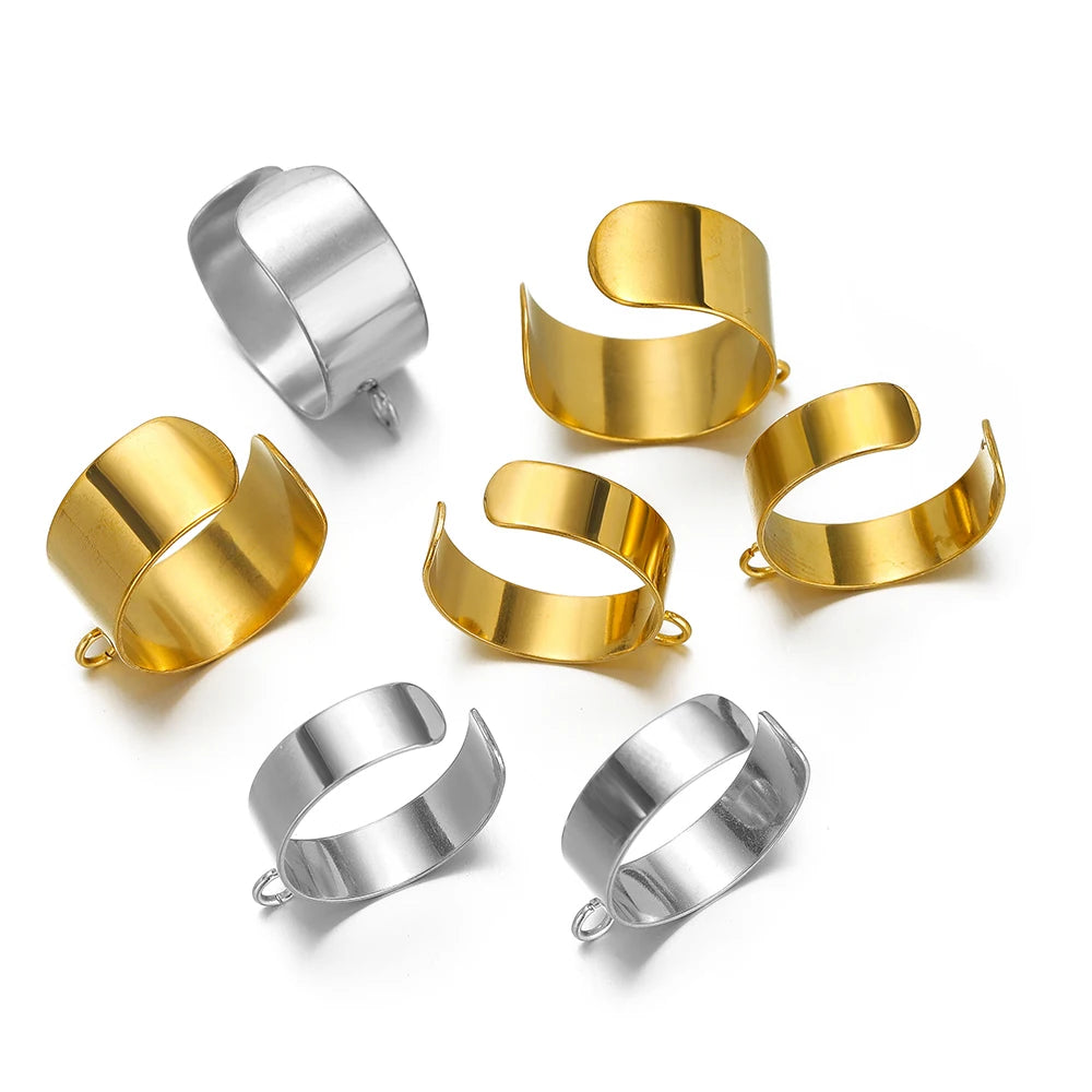 Set of open adjustable ring bases with jump rings, gold and silver tone, 10 pieces