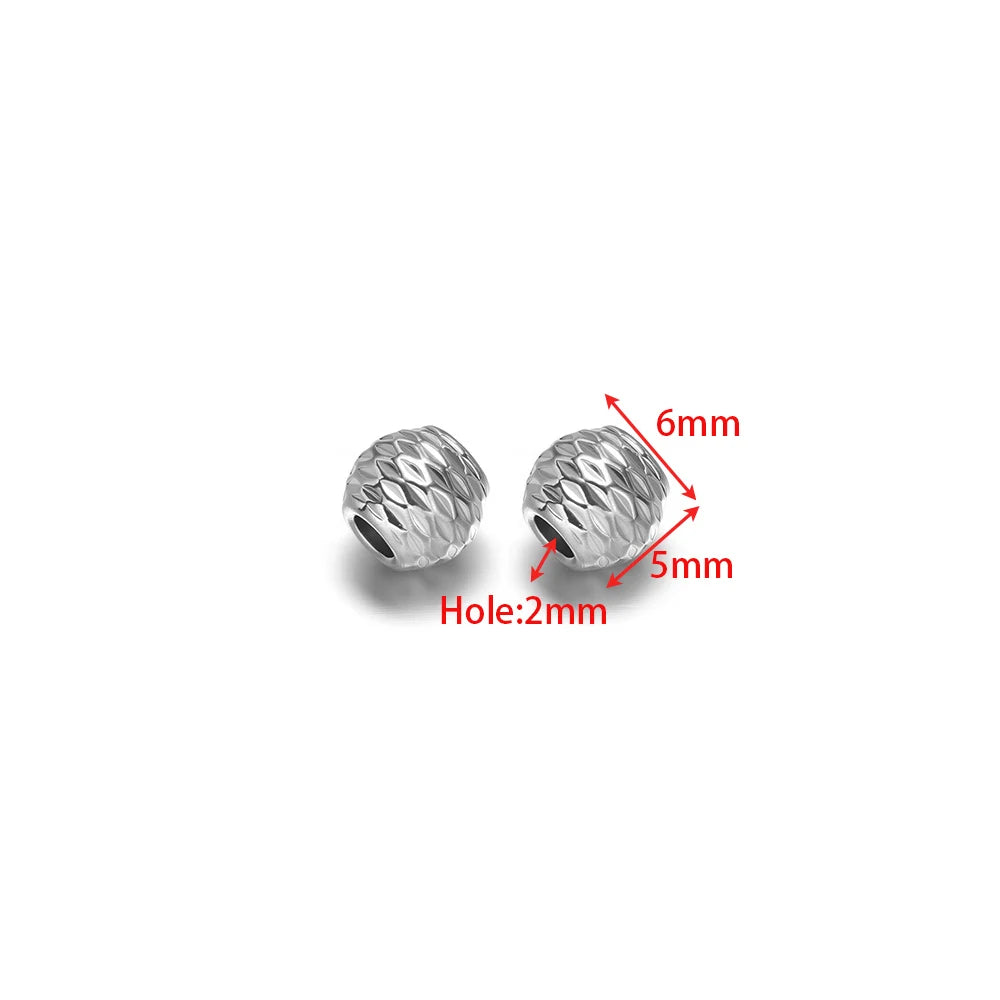 Silver striped cut flower spacer beads, round with central hole (about 6mm)