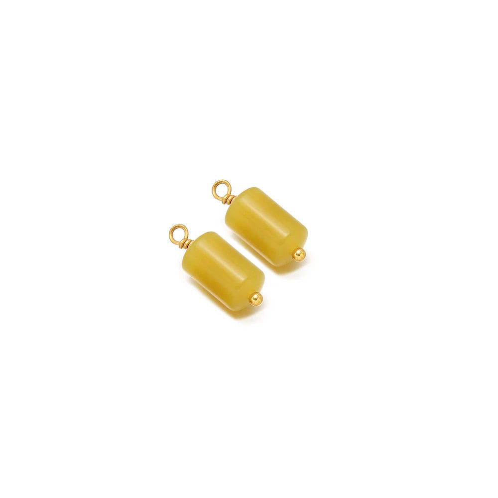 Yellow cylinder stone charms with gold-tone loops