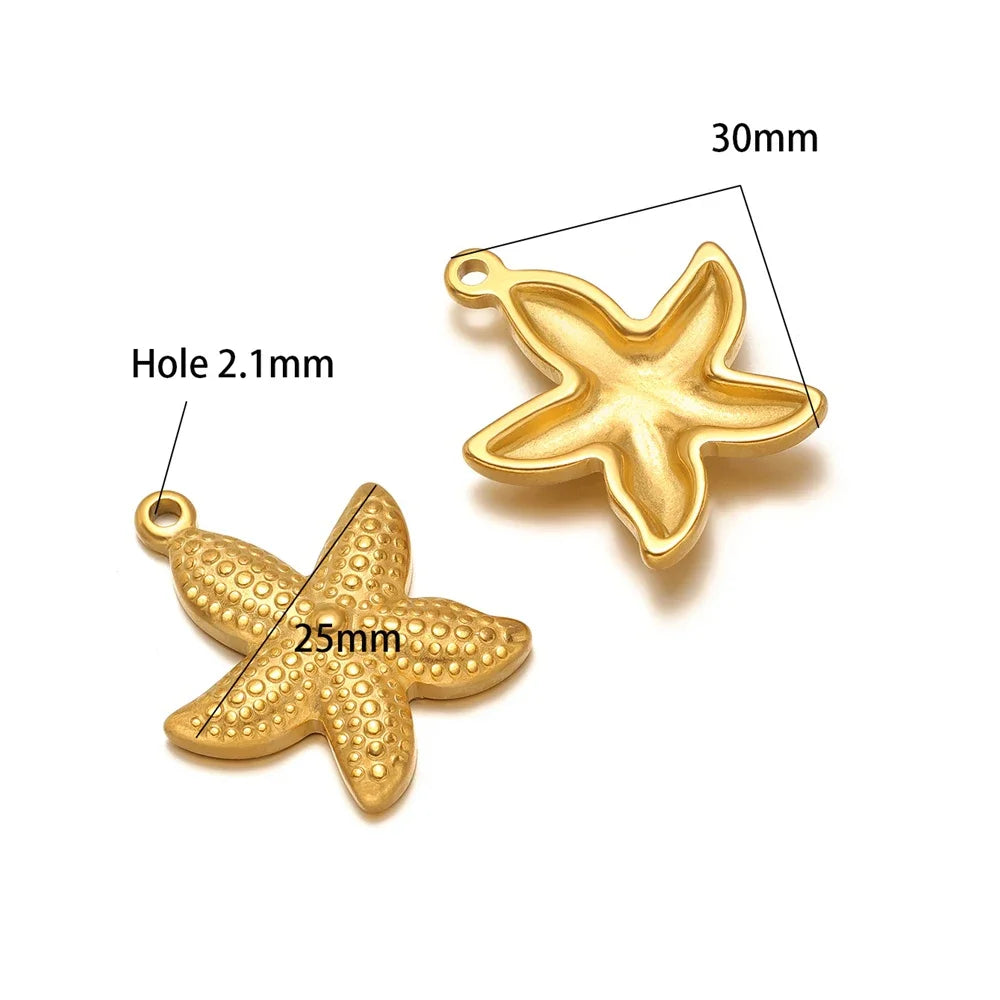 Gold starfish pendant charms set with top loop, textured starfish design