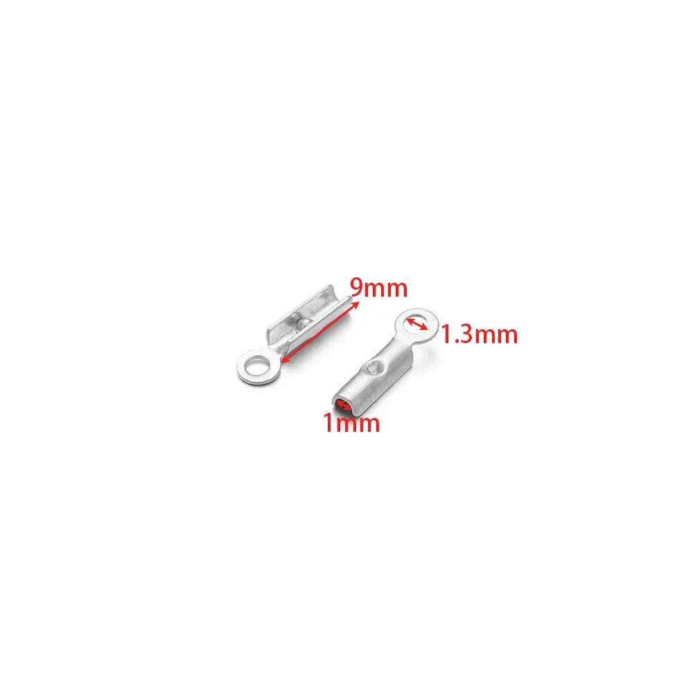 Gold PVD crimp end bead cap with loop, 9mm length, 1mm size, 1.3mm opening