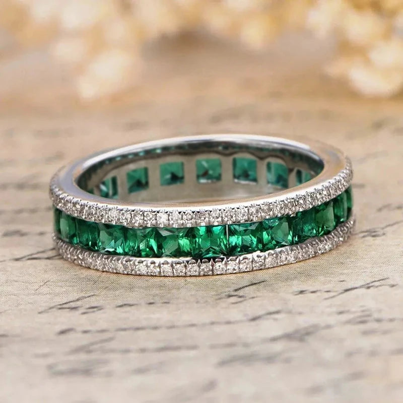 Fashion Green Princess Cut Zirconia Ring for Women Fashion Jewelry m23
