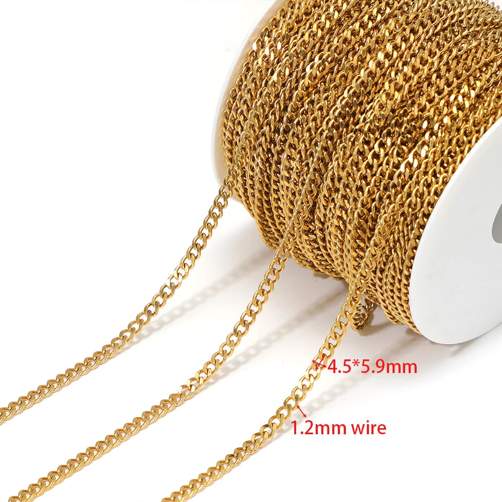 Gold-plated Cuban link chain, 4.5x5.9mm links, 1.2mm wire