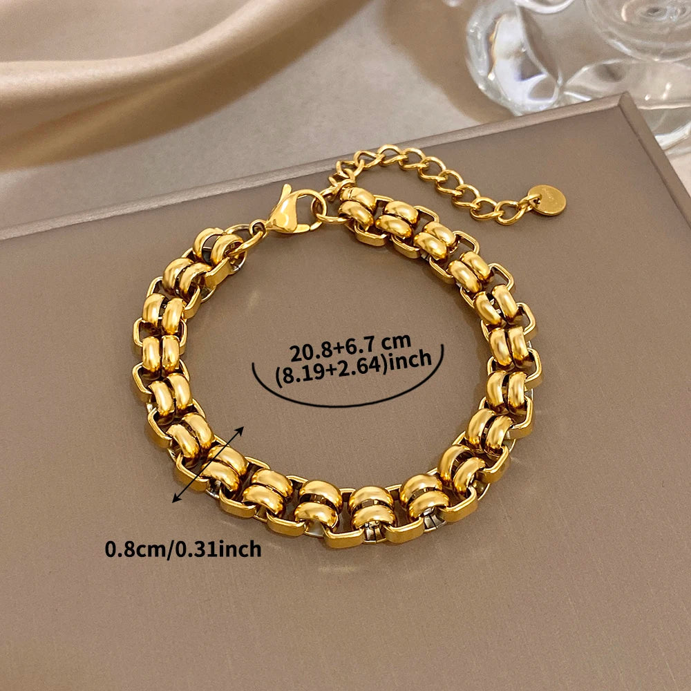 Chubby Geometric Circle Chain Bracelets for Women Fashion Gold Plated Stainless Steel Chunky Bracelet Waterproof Jewelry