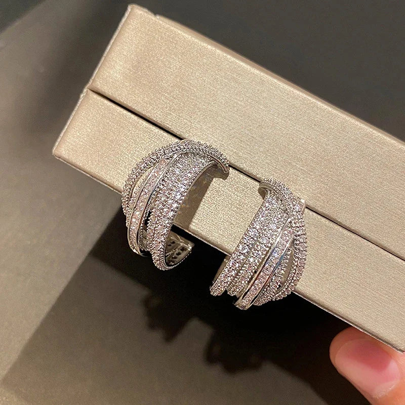 Cubic Zirconia Versatile Hoop Earrings Luxury Ear Accessories Wedding Jewelry Gift
