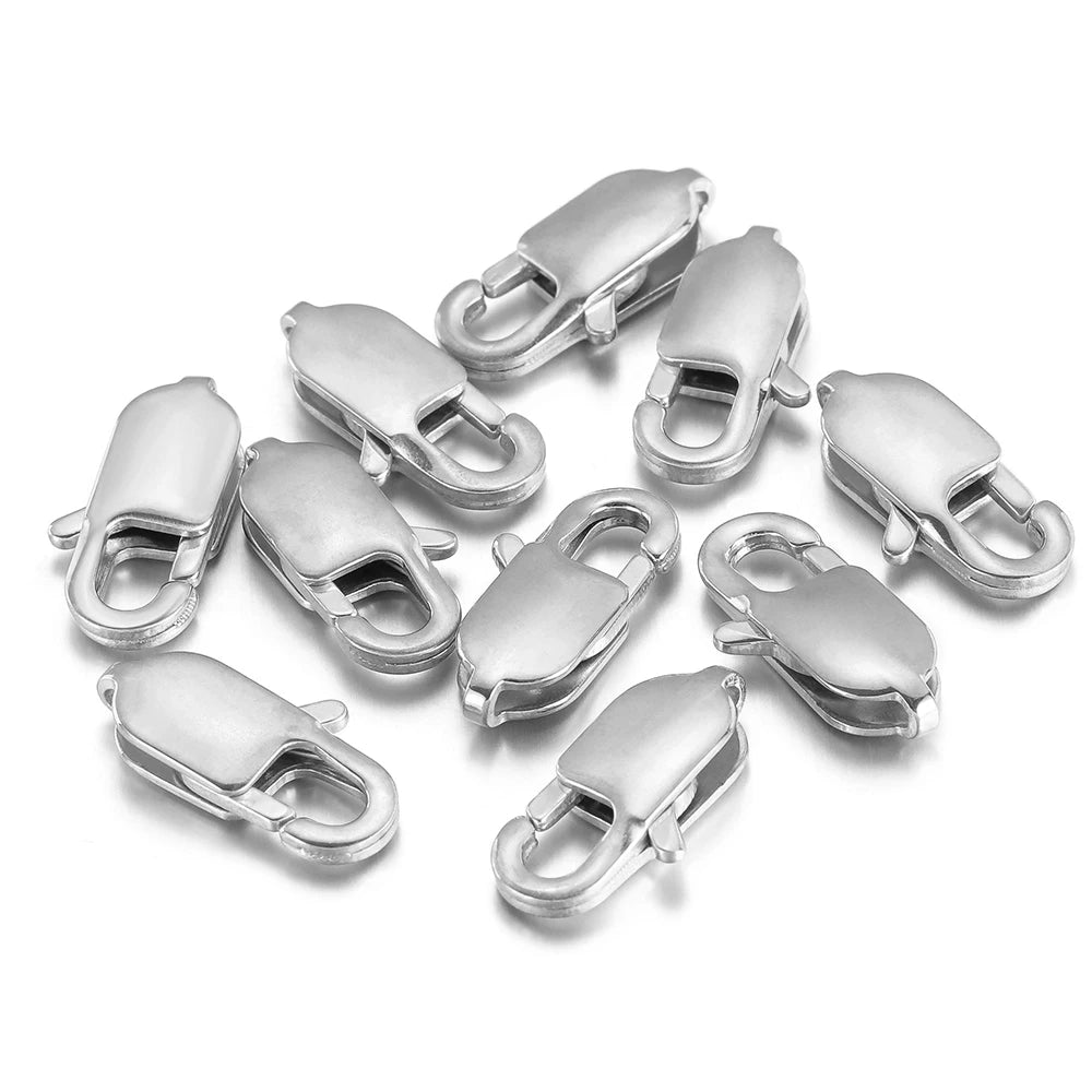 Silver stainless steel rectangle lobster clasps, assorted set of necklace hooks