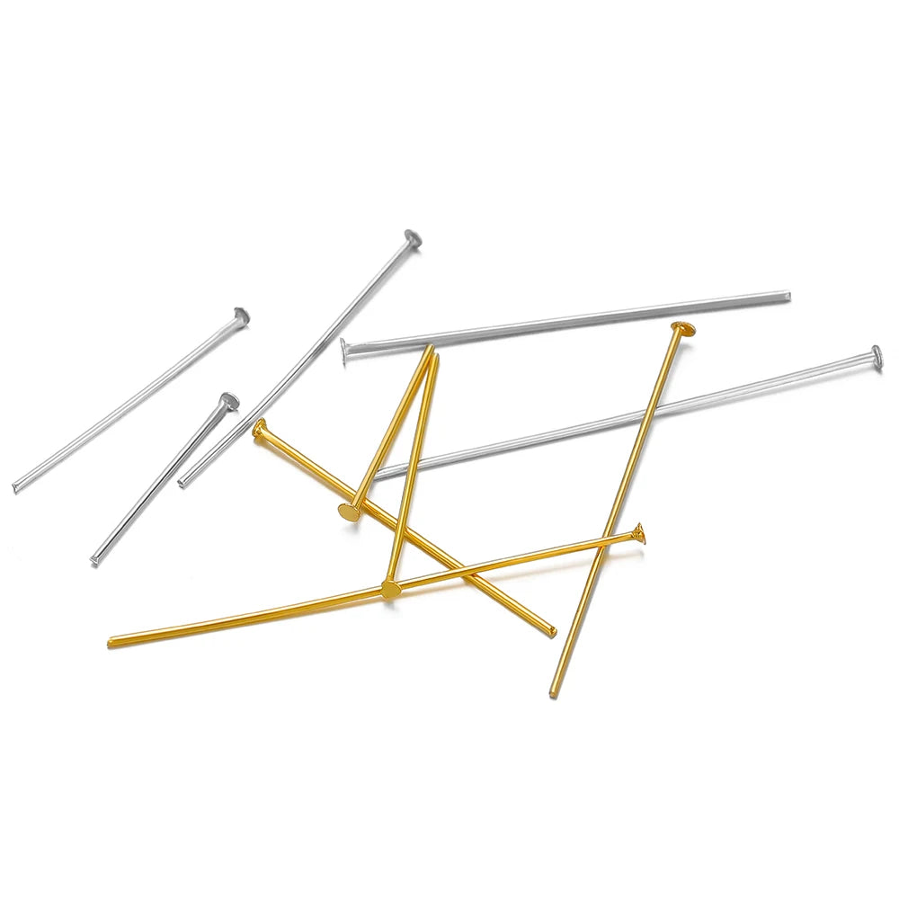 Steel T-head flat pins (stainless steel), DIY jewelry head pins, 0.6 mm