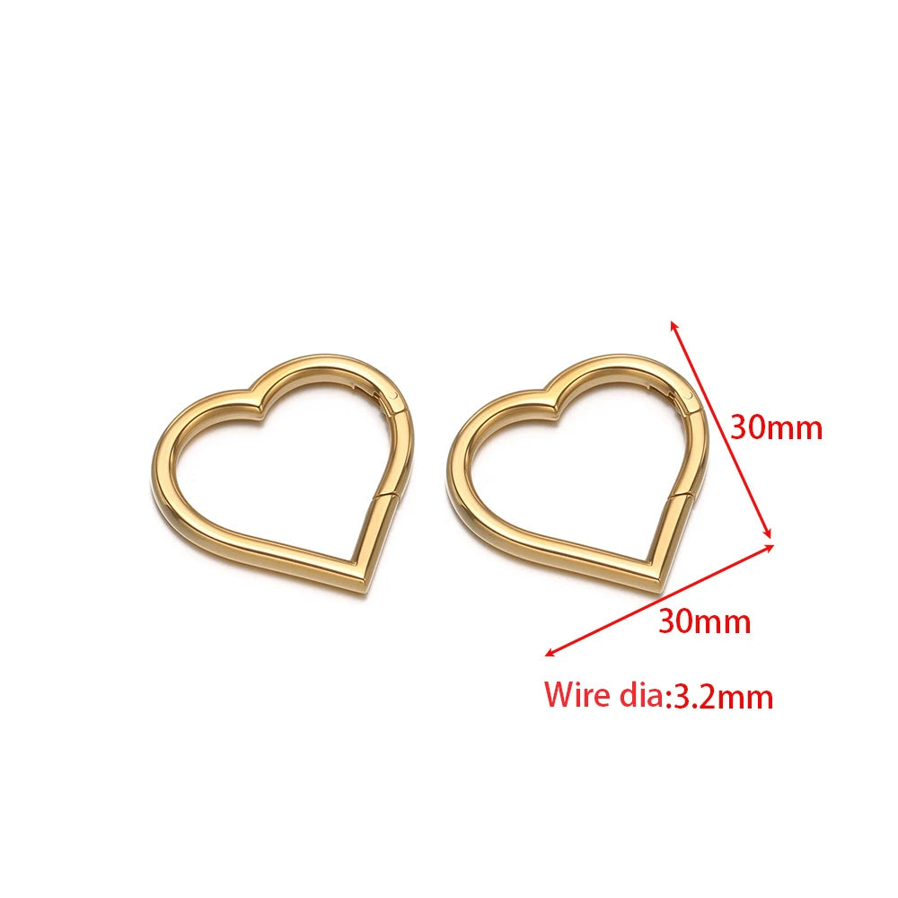 Gold heart spring buckle clasp connector, 30x30mm, 3.2mm wire