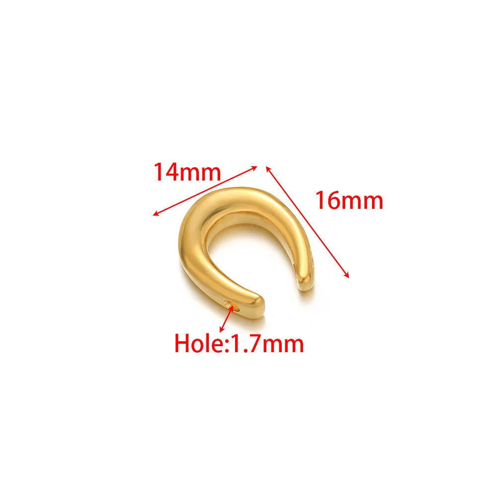 Gold U-shaped stainless steel charm, 14mm x 16mm, 1.7mm hole