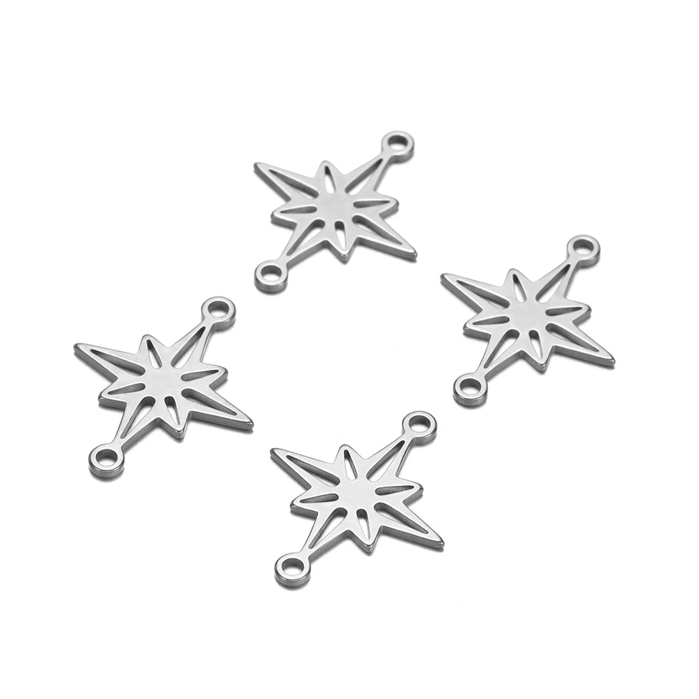 Silver-tone snowflake star charm connectors with attachment loops, set of pieces