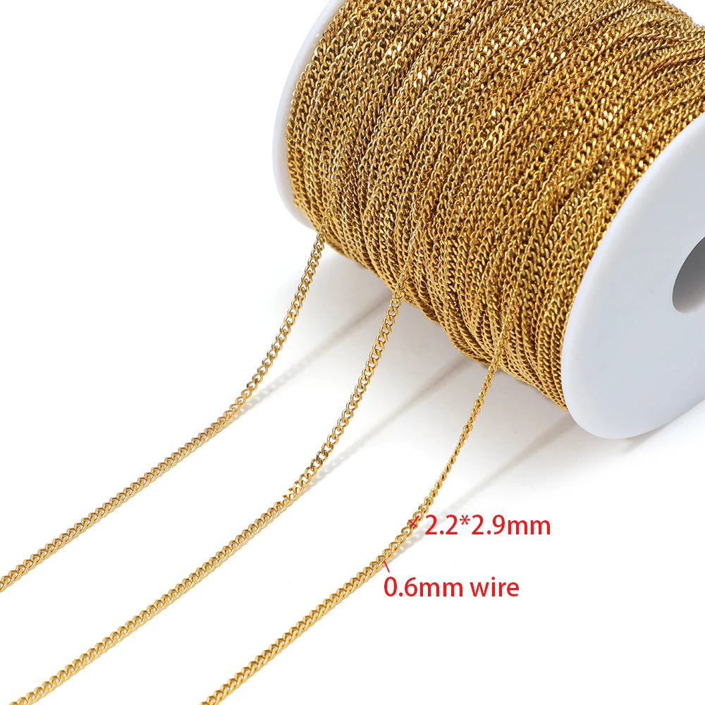 Gold-plated Cuban link chain, 2.2x2.9mm links, 0.6mm wire