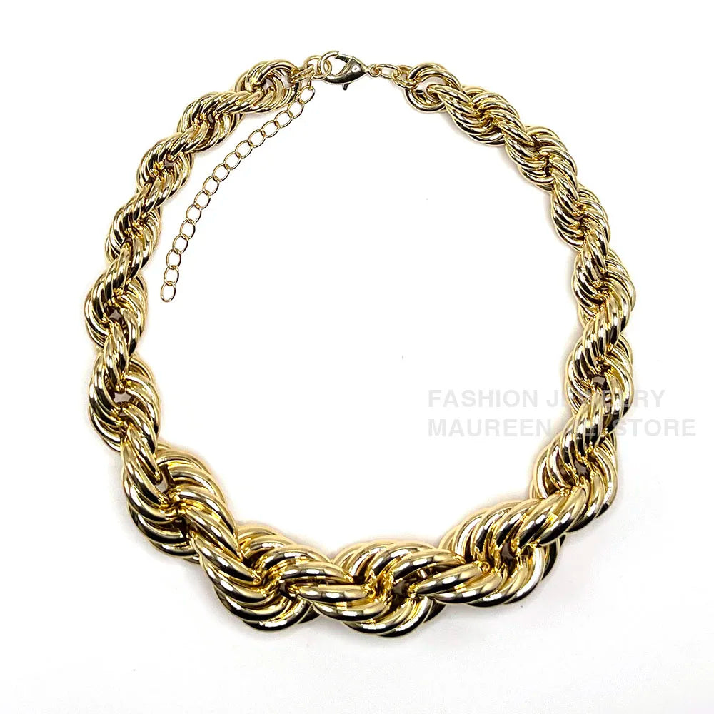 Hip Hop Street Style Exaggerate Necklace Unisex Golden Silver Color Chunky Jewelry