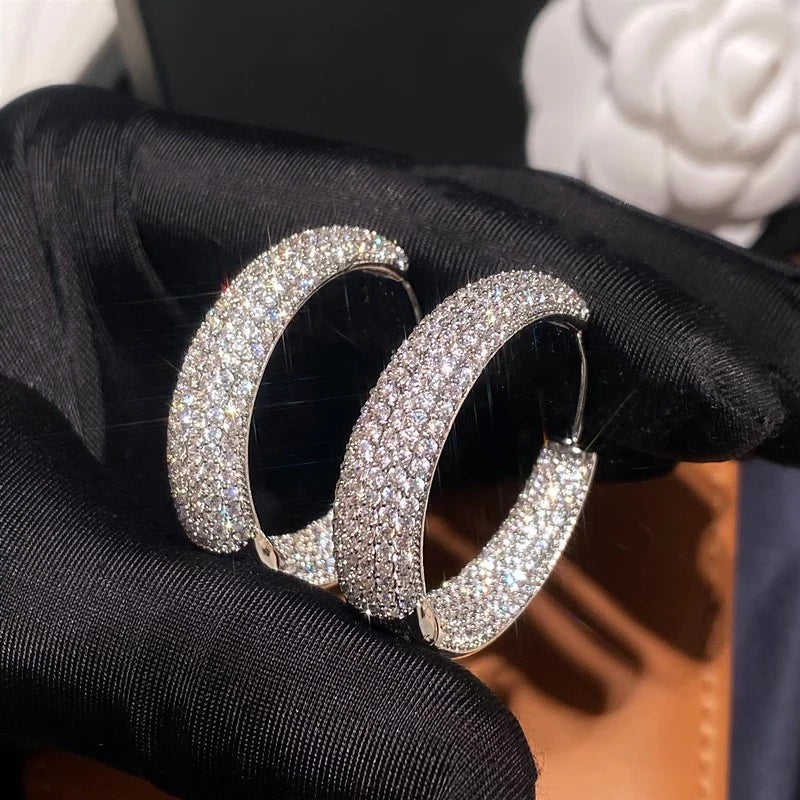 Fashion Shining Zirconia Circle Round Hoop Earrings For Women Party Jewelry