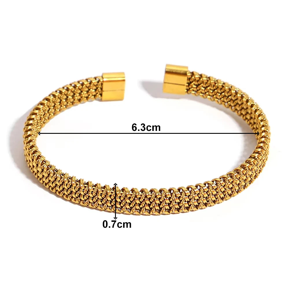 Vintage Gold Plated Stainless Steel Weave Bracelet for Women Men Exquisite Chunky Cuff Bangle Bracelets Waterproof Jewelry