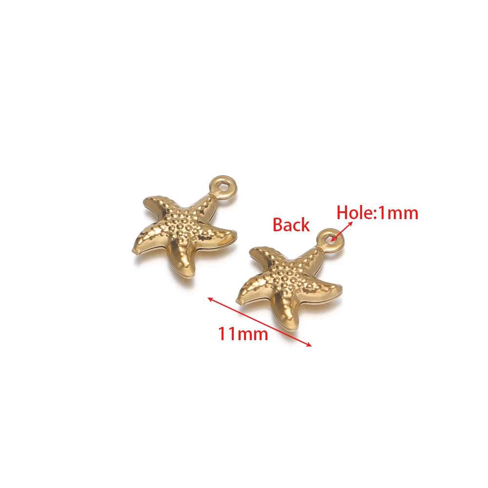 Hollow starfish pendant charm with loop, gold-tone metal, 1mm hole