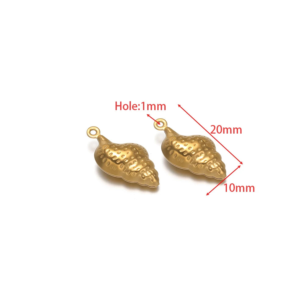 Gold-tone hollow conch shell charms with hanging loops and small top hole