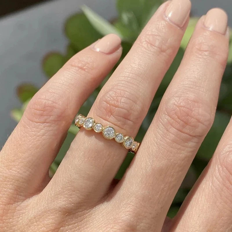 Silver/Gold Color Round Cubic Zirconia Ring for Women Daily Wear Luxury Jewelry