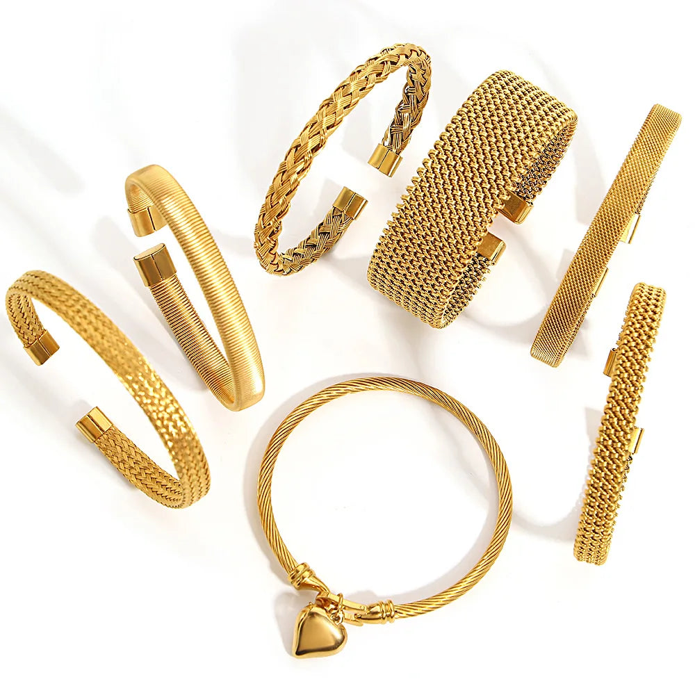 Vintage Gold Plated Stainless Steel Weave Bracelet for Women Men Exquisite Chunky Cuff Bangle Bracelets Waterproof Jewelry