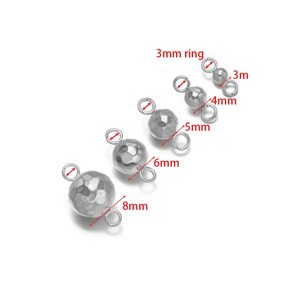 Silver hammered ball bead charms with double loop connectors, small to large faceted beads