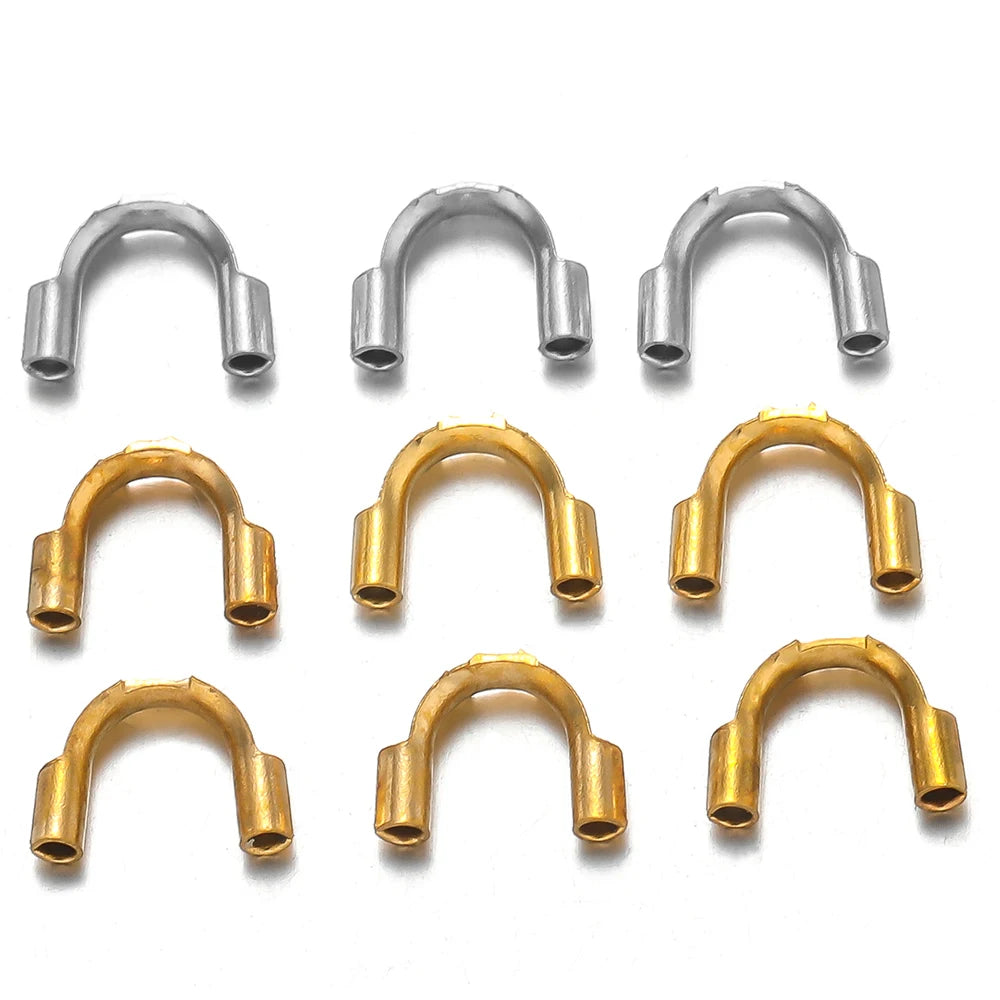 Assorted U-shaped wire protectors, steel and gold finish clasps for DIY jewelry