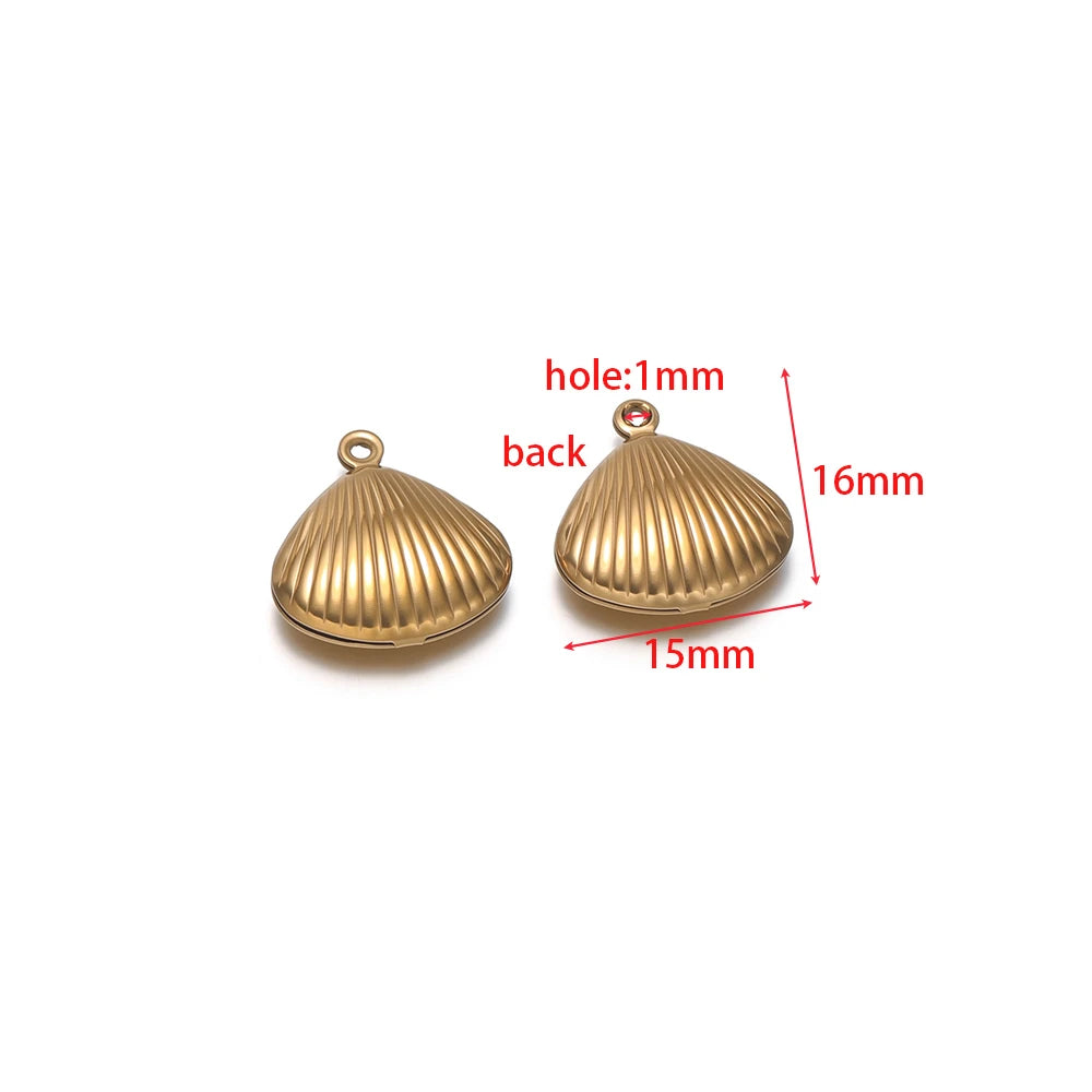 Gold-toned shell-shaped hollow charm with 1mm loop hole, stainless steel
