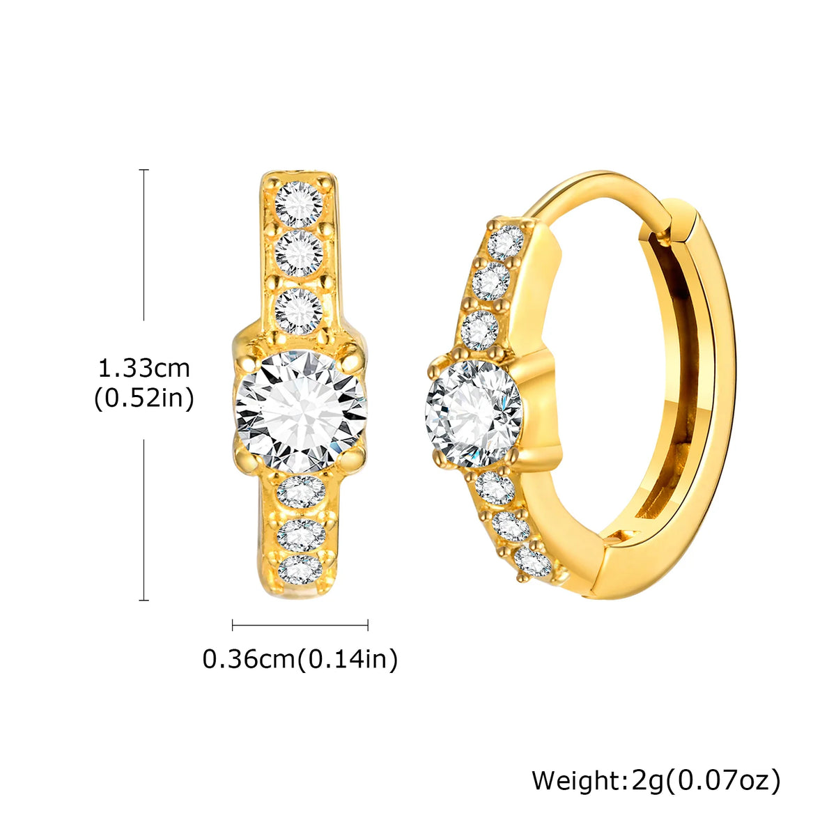 Gold-tone huggie hoop earrings with large round CZ drop and side stones