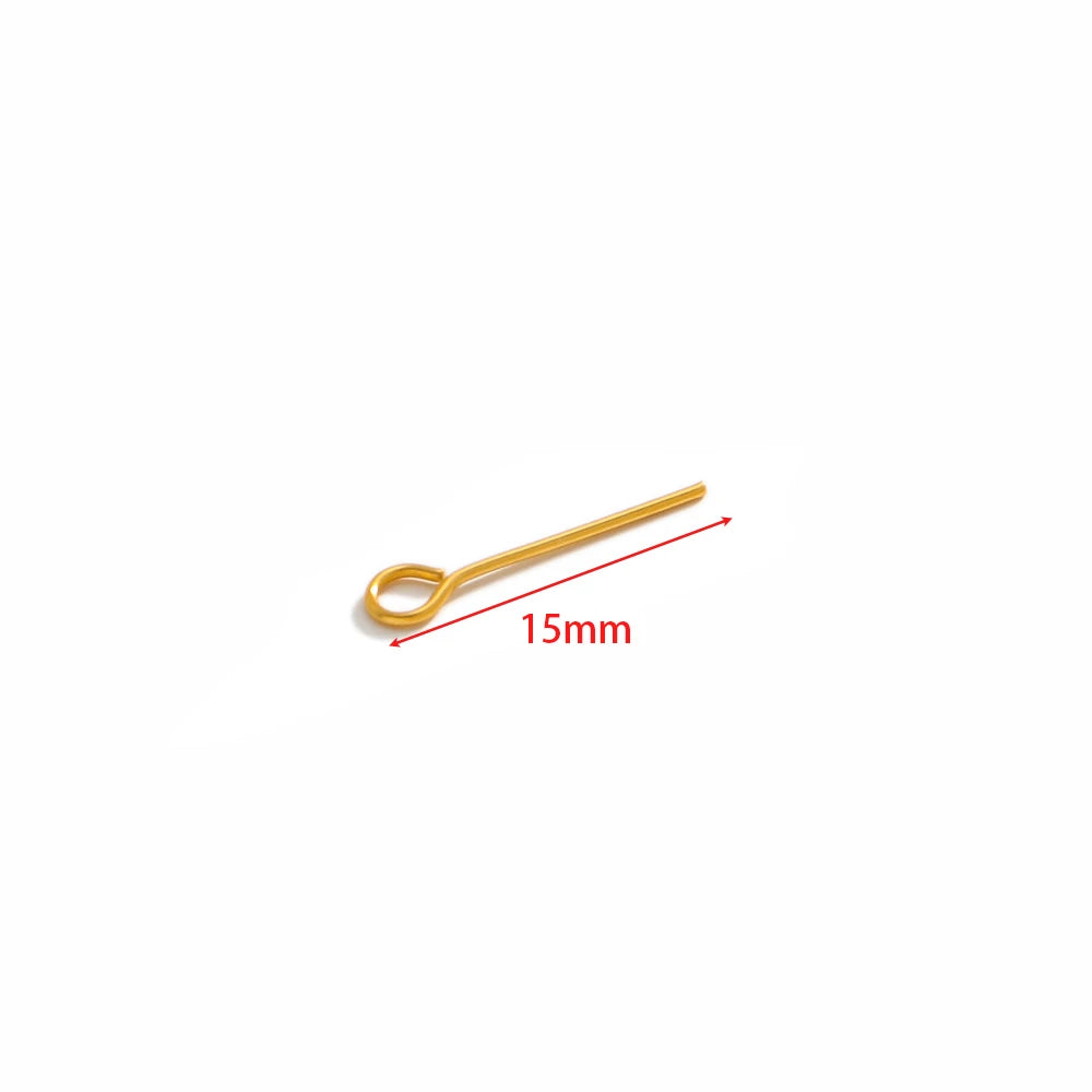 Gold T eye pins, flat head with ball end, 15mm length