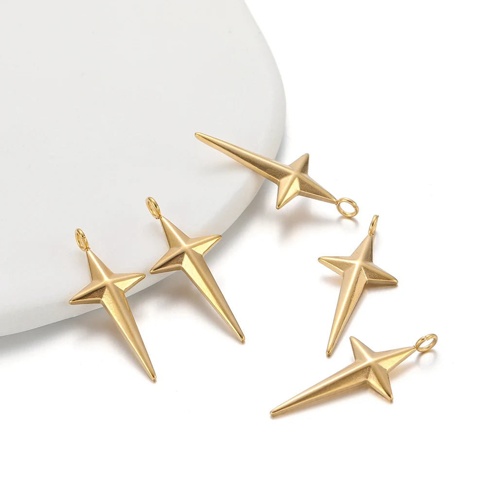 Gold-tone star cross charms with loop holes, stainless steel, assorted angles