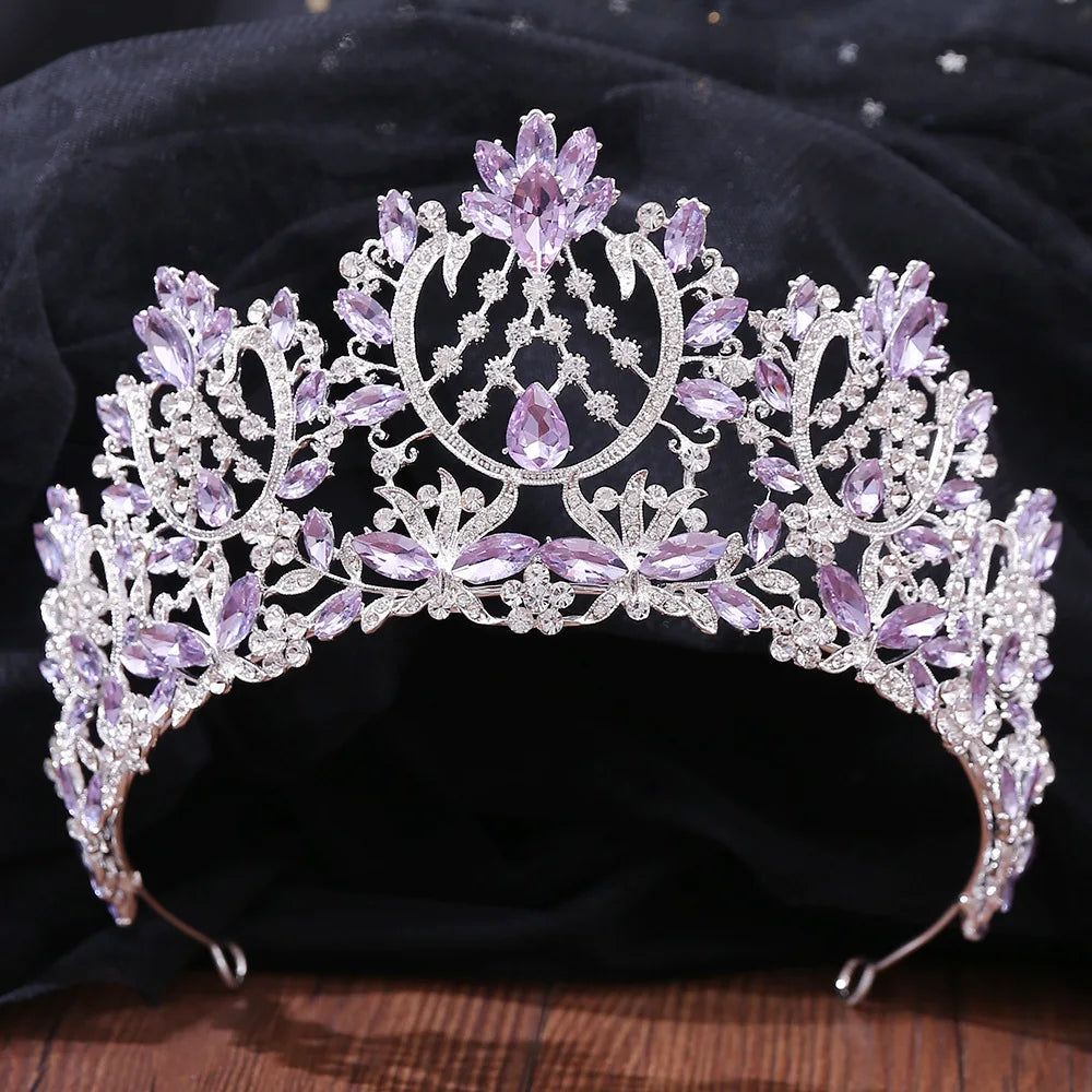 Gold Color Champagne Crystal Pageant Crowns for Women Queen Diadem Bridal Tiaras Large Headpiece Wedding Hair Accessories