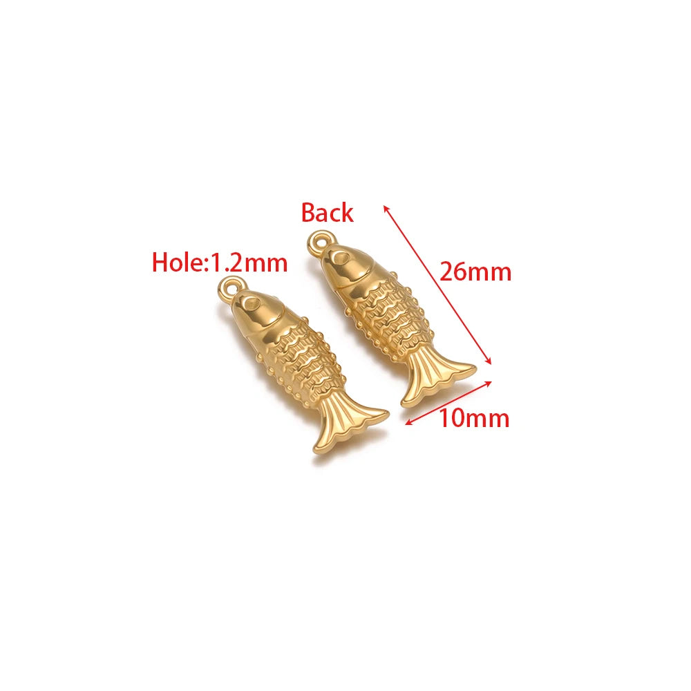 Gold fish charm pendant pair, 3D metallic small koi fish with loop bail for DIY jewelry