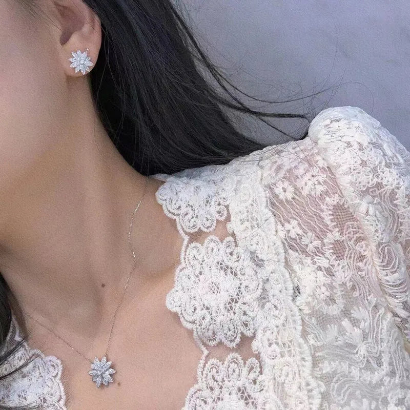 Micro Paved CZ Sparkling Piercing Crystal Flower Stud Earrings m06