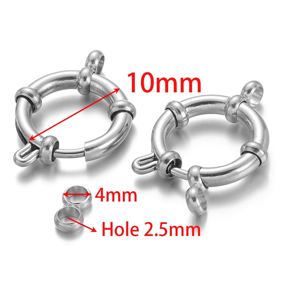 Steel round spring clasp hook, 10mm outer ring, 2.5mm hole