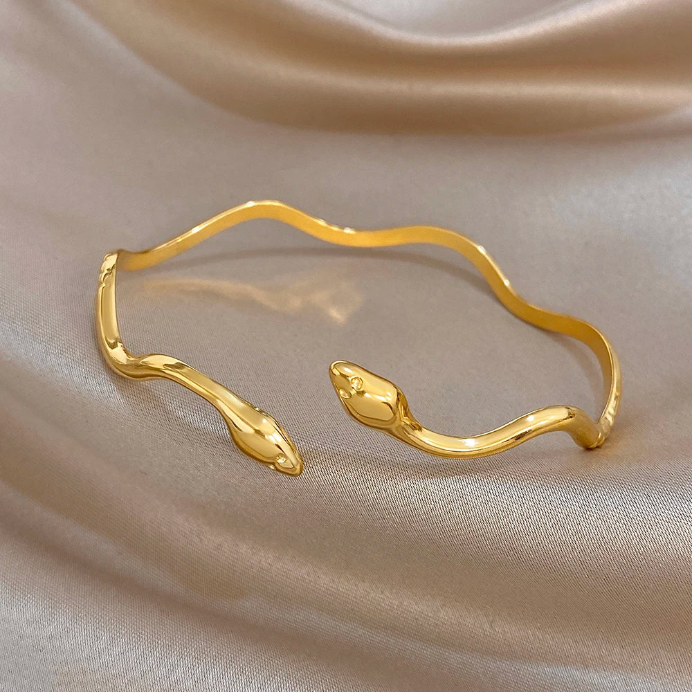 Unique Twisted Snake Shaped Bracelet for Women Stylish Gold Plated Stainless Steel Cuff Bangle Bracelets Waterproof Jewelry