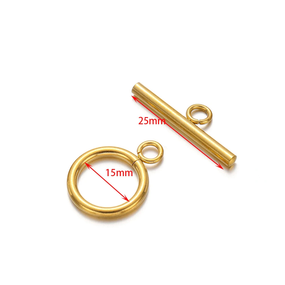 Gold-tone OT clasp connector with 15mm ring loop and 25mm bar length