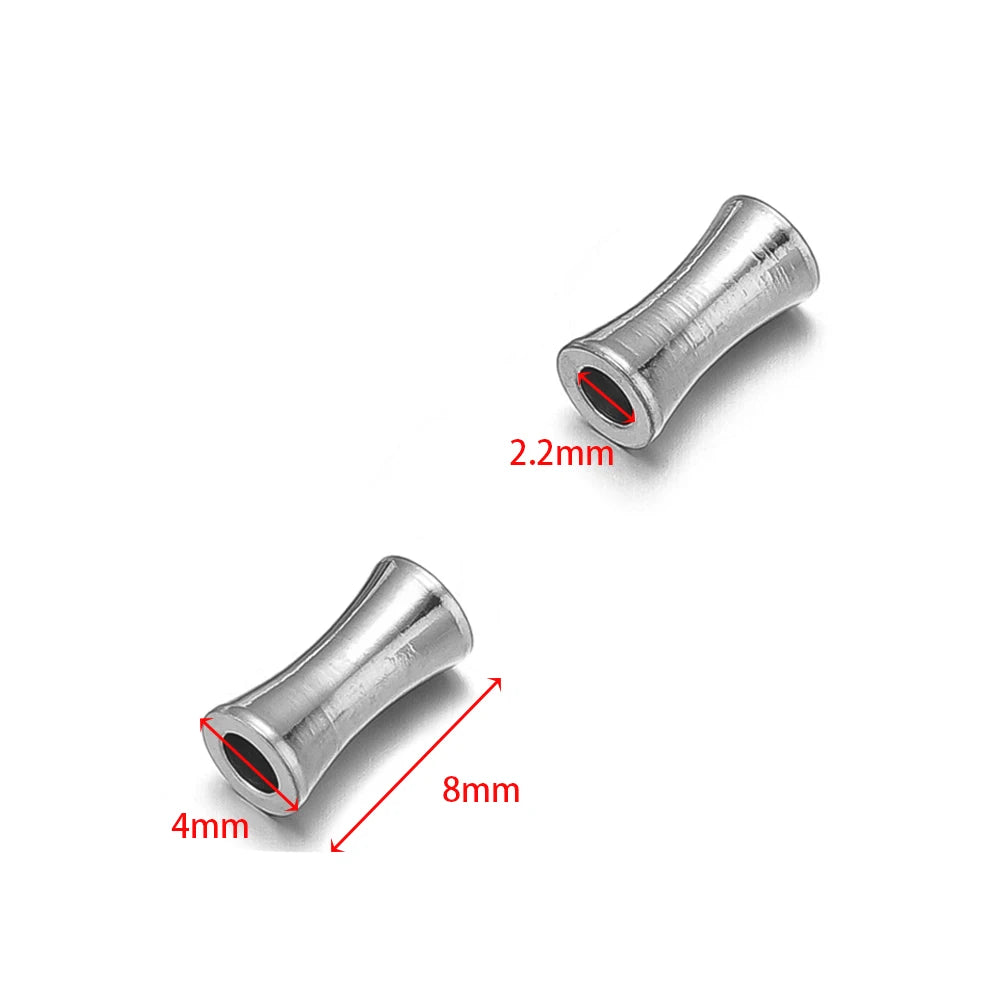 Silver tube spacer beads, 8mm length, 2.2mm hole, open-ended metal cylinder sleeves