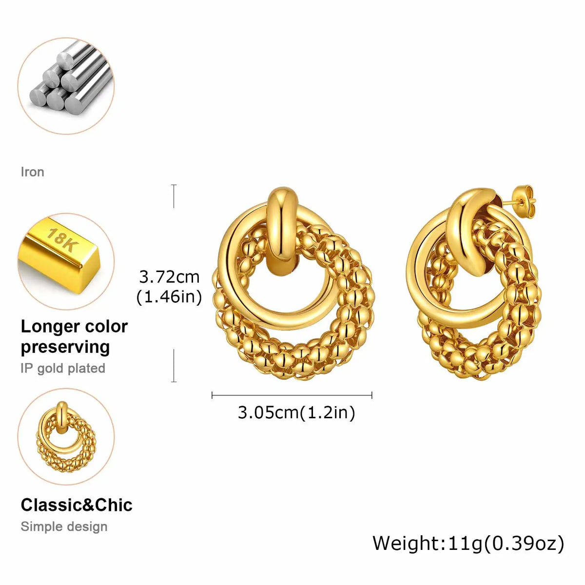 Geometric Waterproof Chunky Jewelry Inlocked Circle Twist Statement Earrings