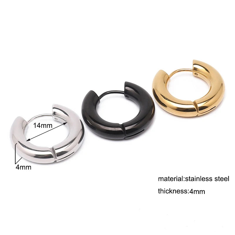 Oval hoop earrings set, 14mm size, 4mm thick, in gold, silver, and black
