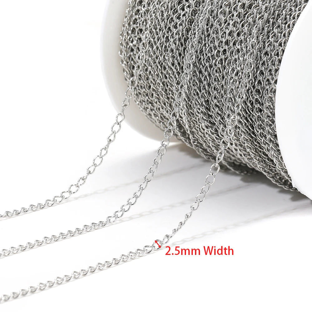 Stainless steel extension tail chain, silver, 2.5mm link width for DIY jewelry