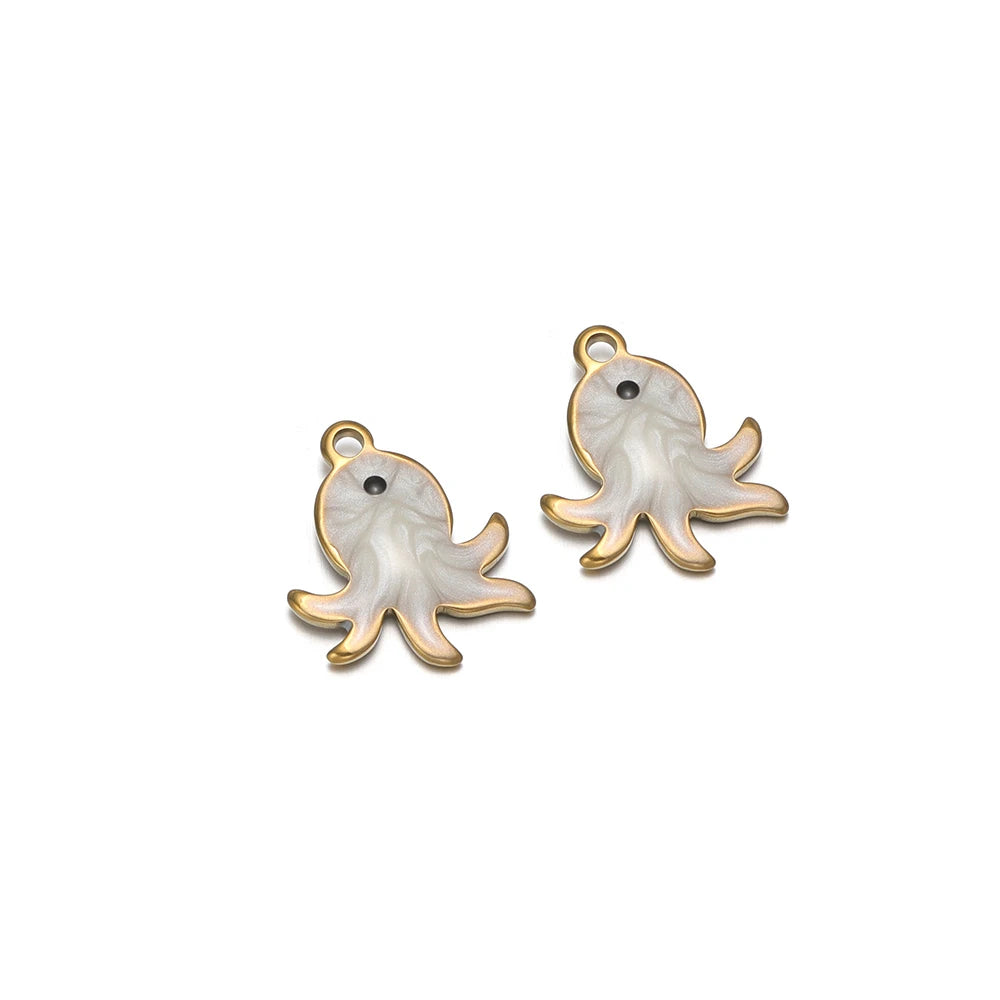 White enamel octopus charms with gold-tone loops, two charms