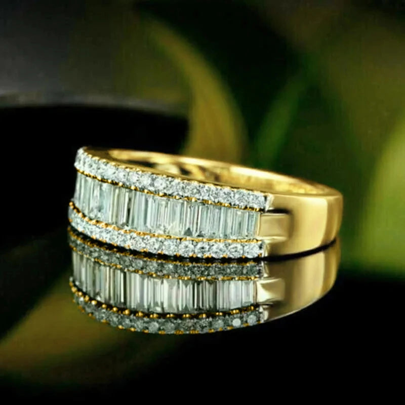 Gold Color Wedding Band Finger Ring For Women Zirconia Fashion Jewelry