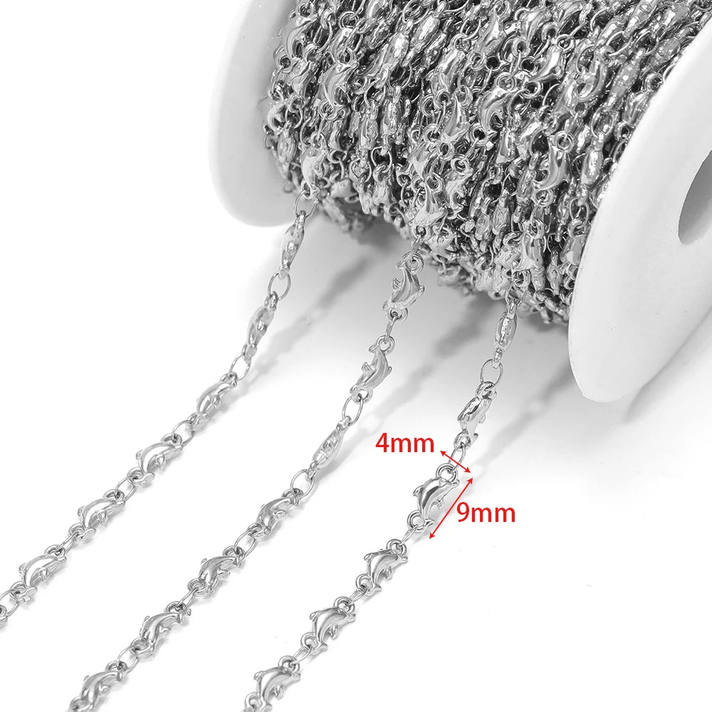 Silver-tone starfish charm chain with oval links, approx 4mm and 9mm spacing