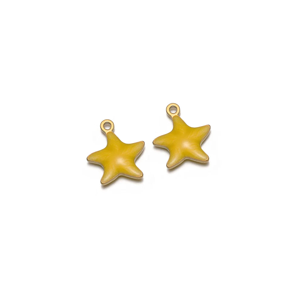 Yellow star enamel charm with gold-tone loop, set of 2