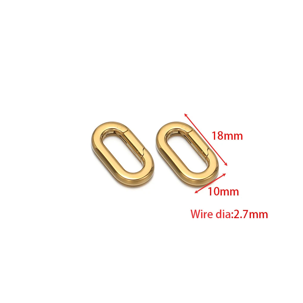 Gold oval heart spring buckle clasp connector, 18mm x 10mm, wire dia 2.7mm