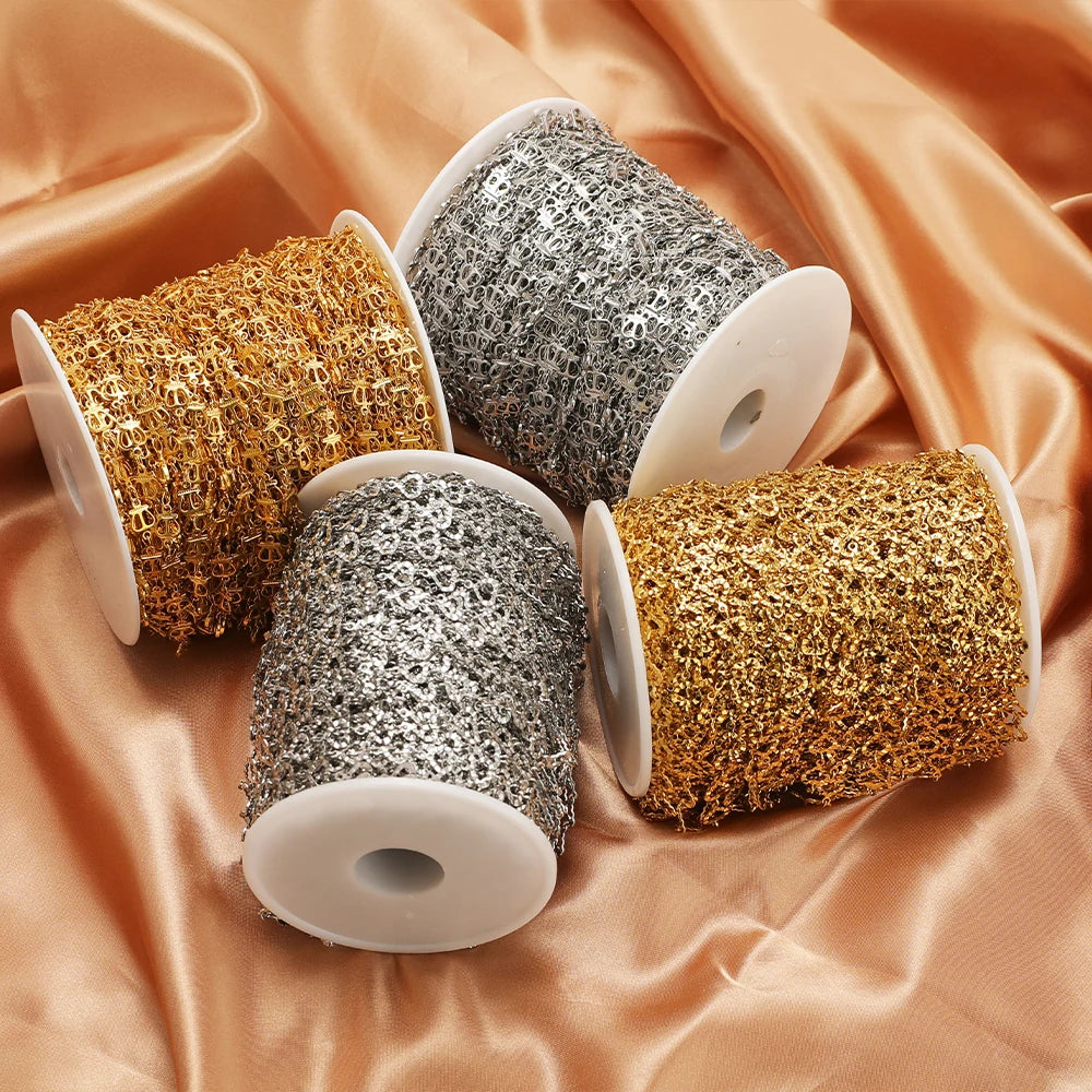 Hollow chain spools in gold and silver with loop links for jewelry making